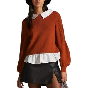 Anthropologie Maeve Burnt Orange Twofer Textured Baloon Sleeve Sweater